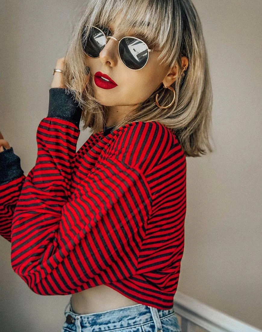 Goce Crop Top in Mini Stripe Red and Black - Awmao
