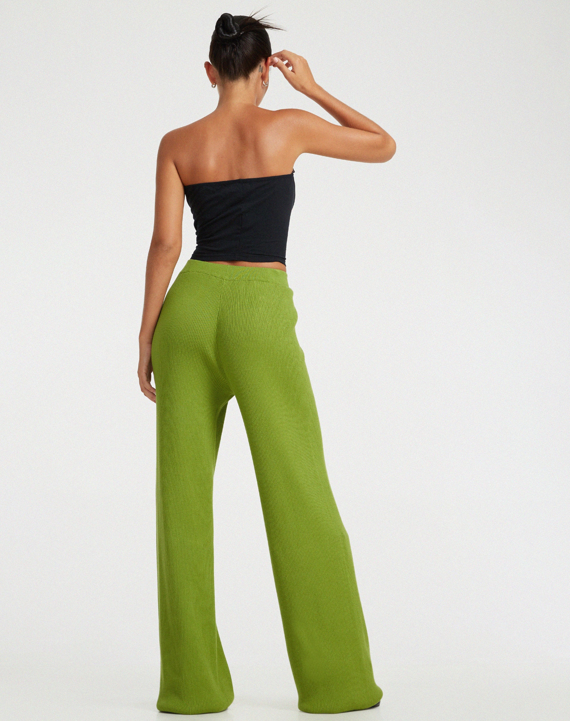 Adolia Knitted Flared Leg Trouser in Golden Lime - Awmao