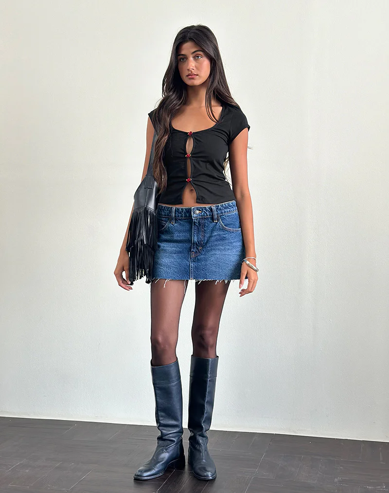 Boska Top in Black with Red Rose - Awmao