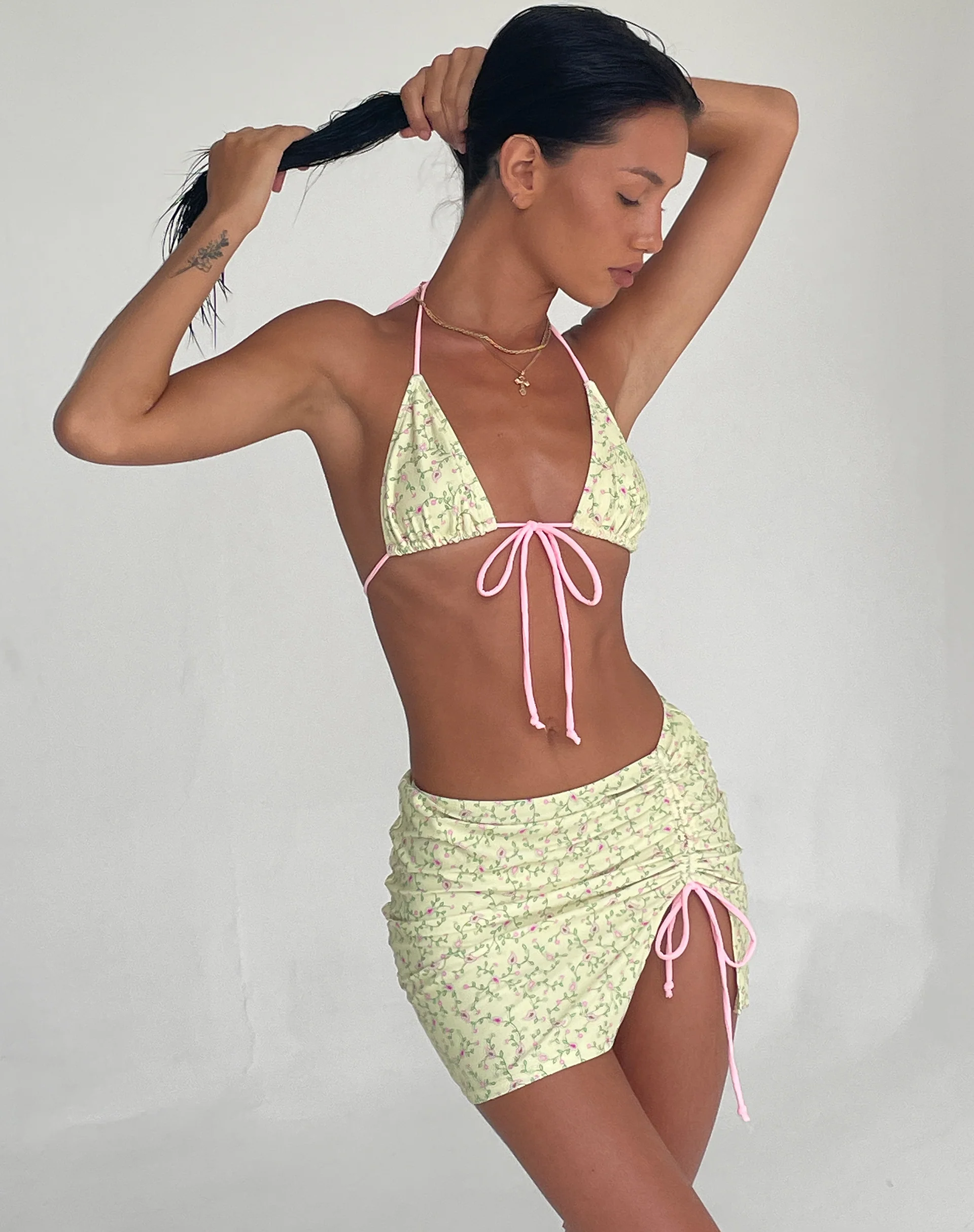 Kelsi Swim Skirt in Paisley Yellow - Awmao