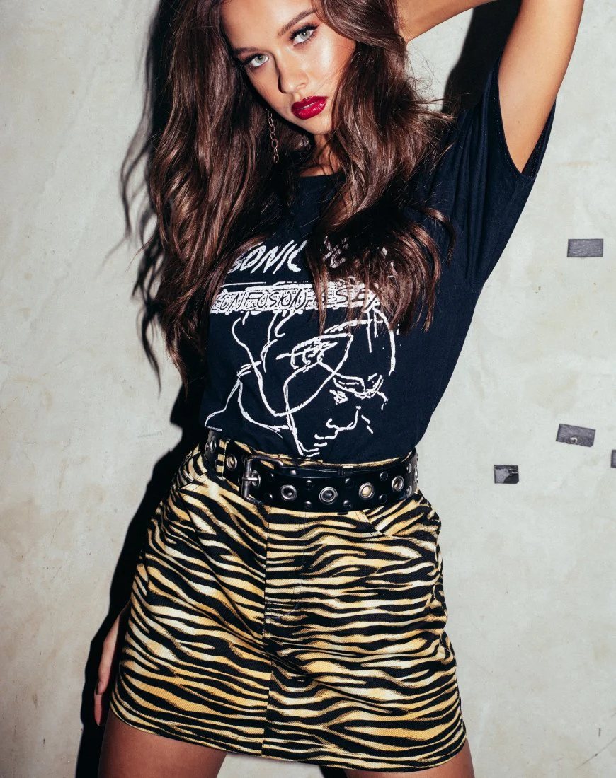 Exni Mini Skirt in Zip's Zebra Brown - Awmao