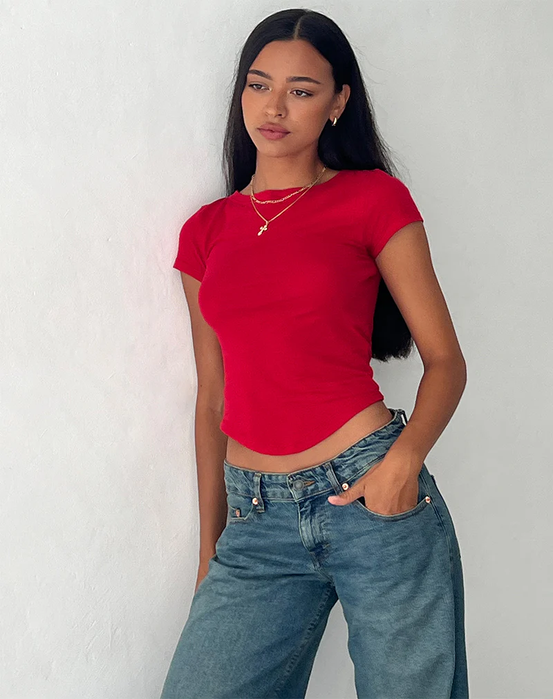 Jojes Jersey Tee in Tango Red - Awmao