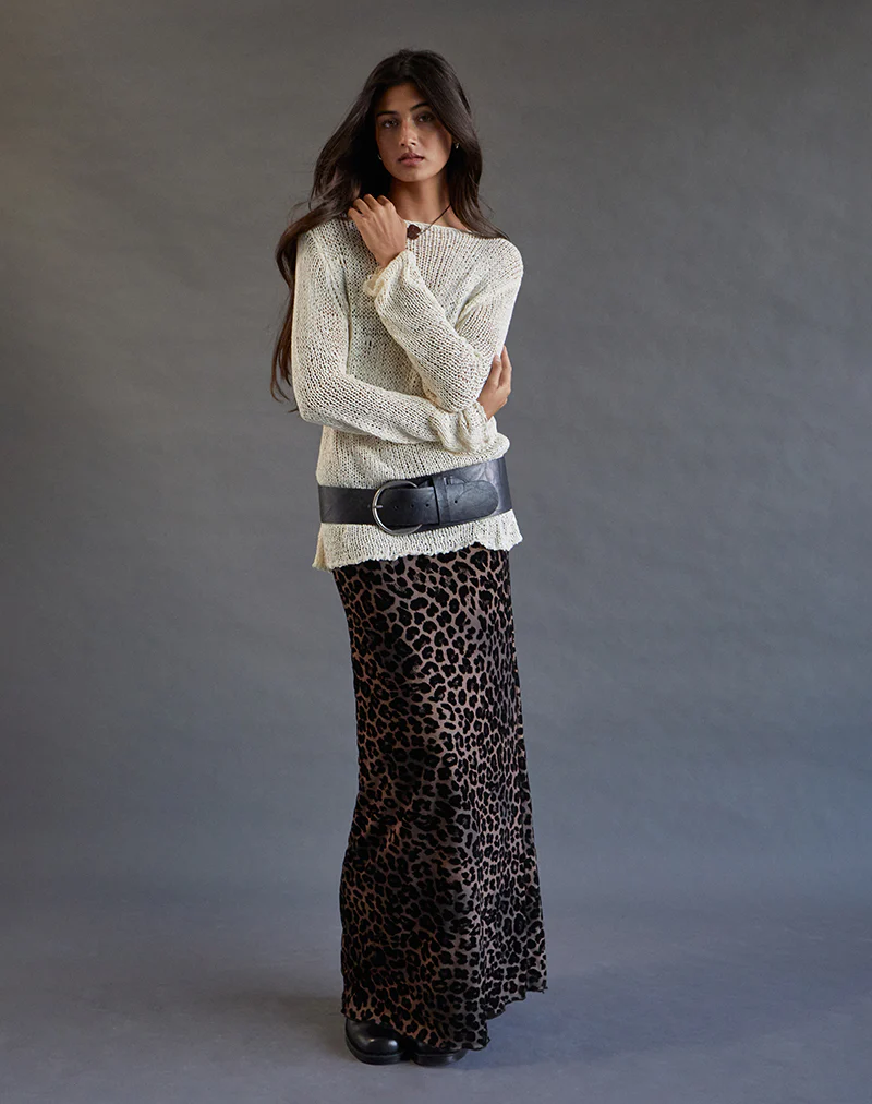 Alfreda Maxi Skirt in Flock Mesh Rar Leopard - Awmao