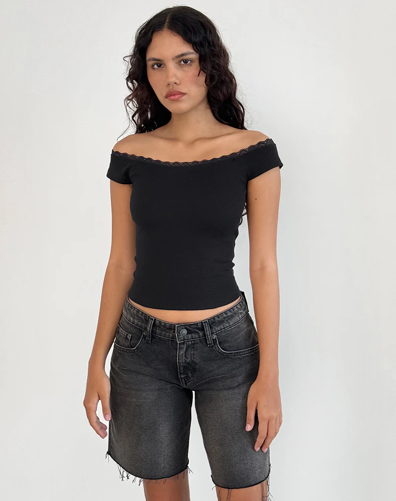 Chacha Top in Black Rib Lace - Awmao