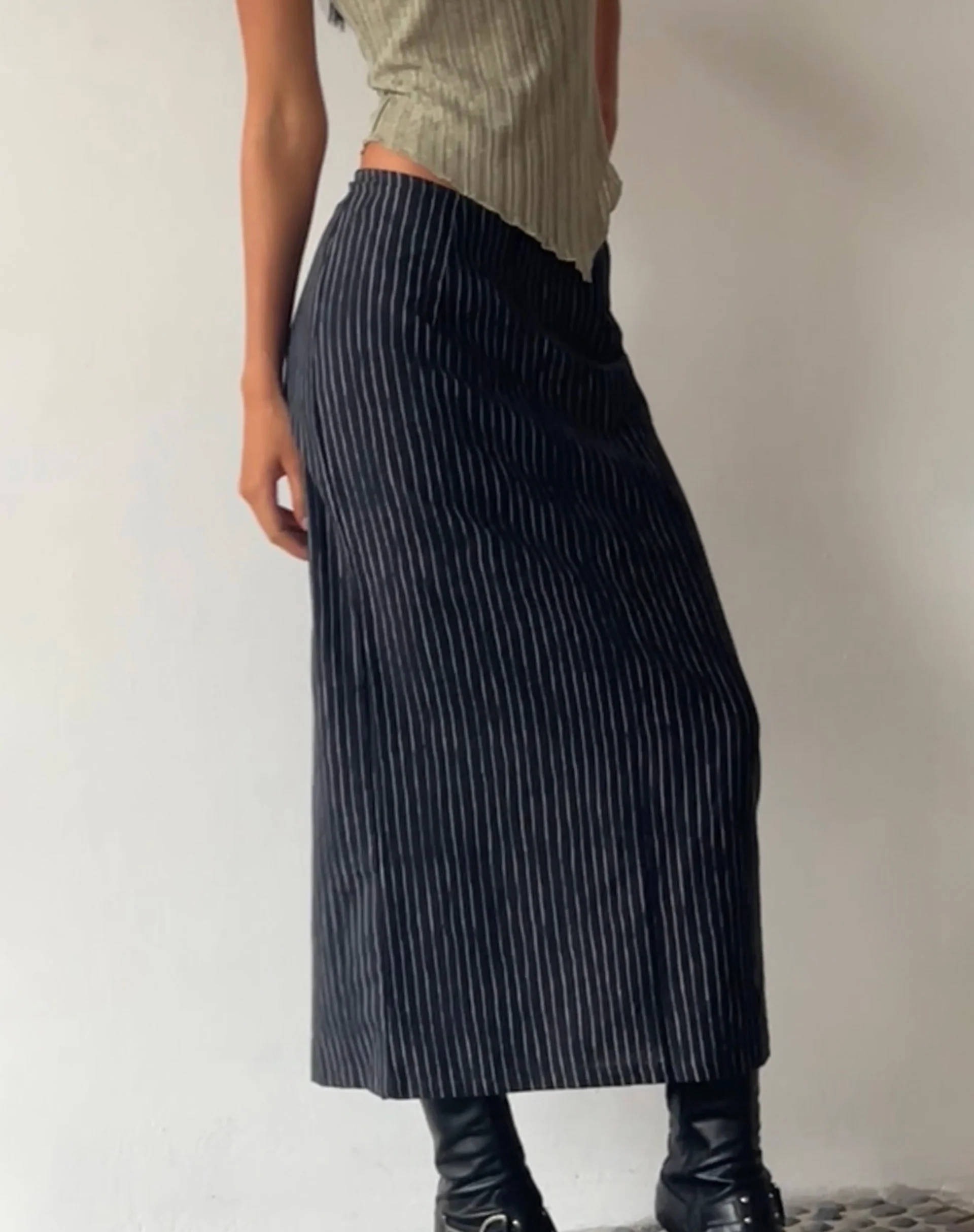 MOTEL X JACQUIE Duende Midi Skirt in Sketchy Stripe Black - Awmao