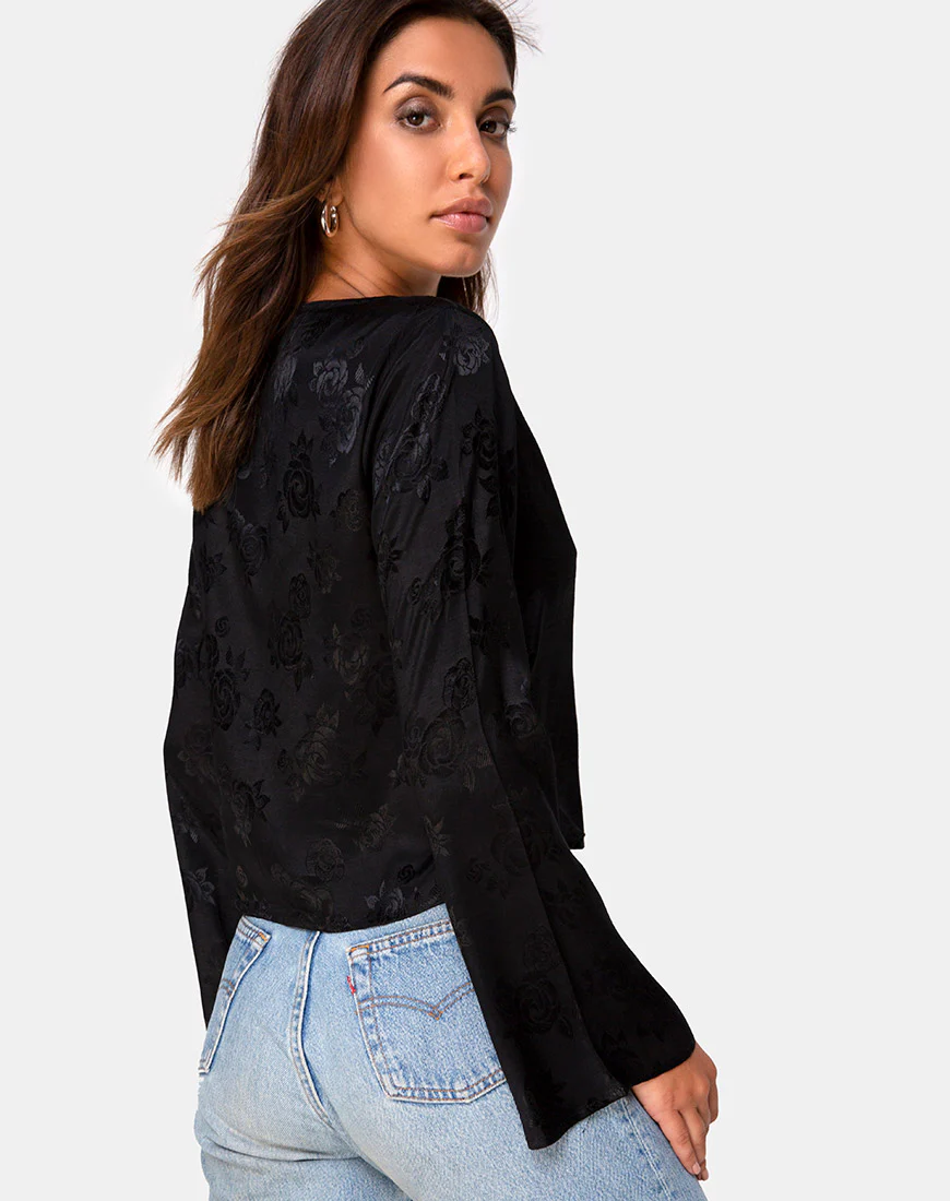 Merida Top in Satin Rose Black - Awmao