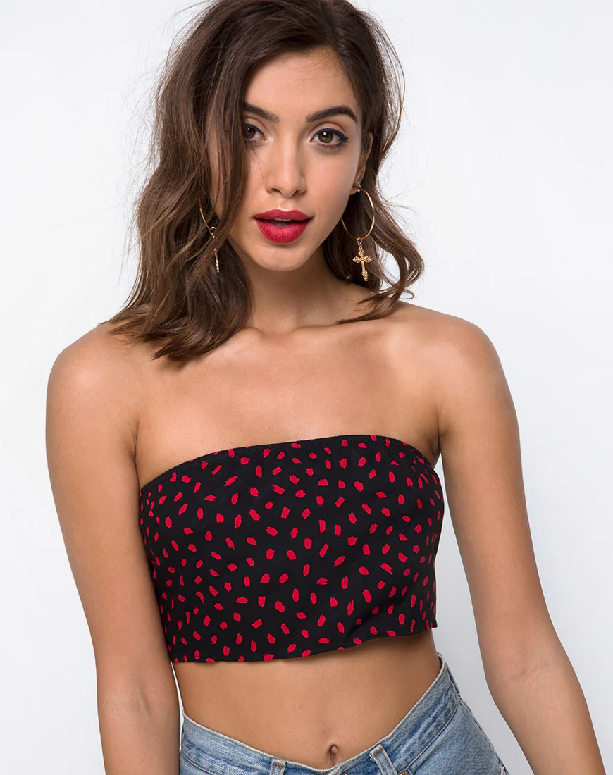 Nolia Tube Top in Mini Diana Dot Black and Red - Awmao
