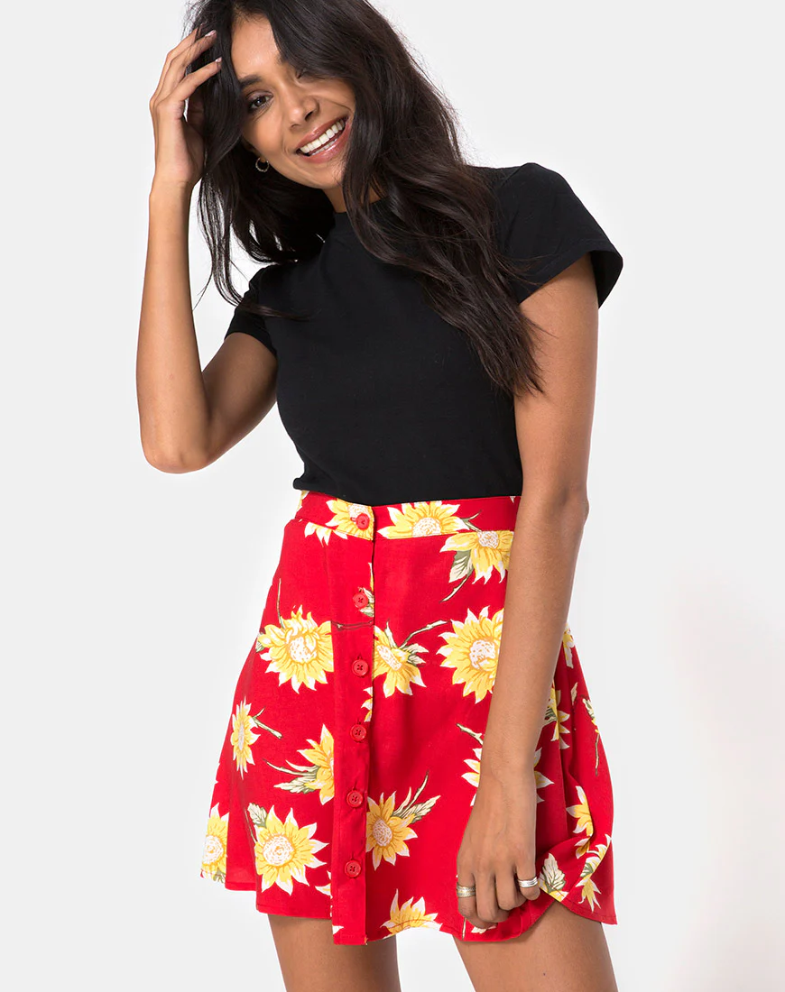 Andrea Skater Skirt in Sunny Days Red - Awmao