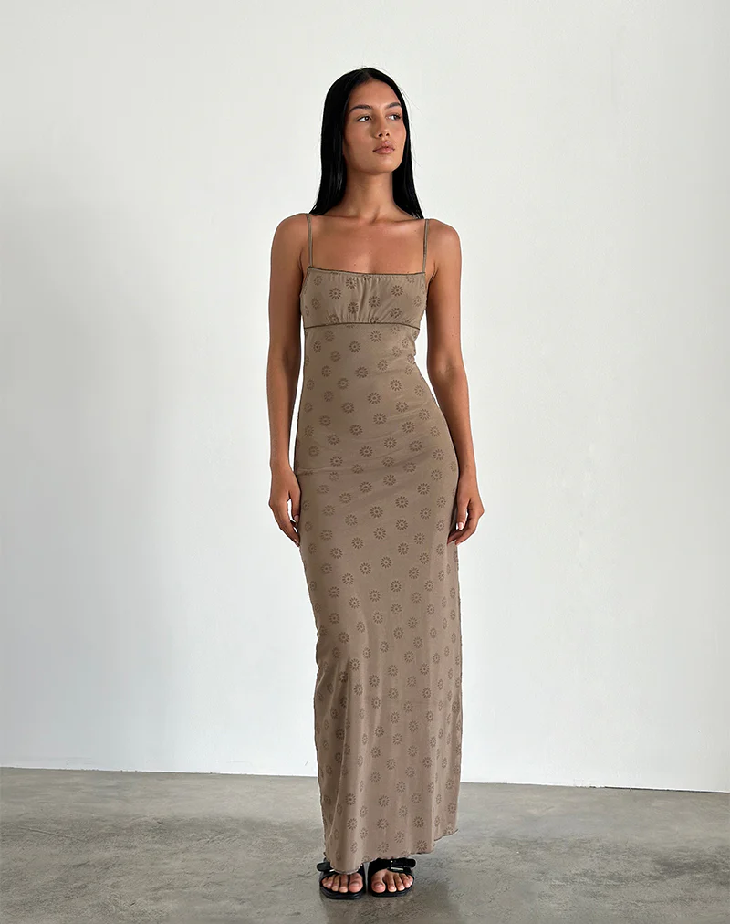 Darsih Maxi Dress in Daisy Flock Light Brown - Awmao