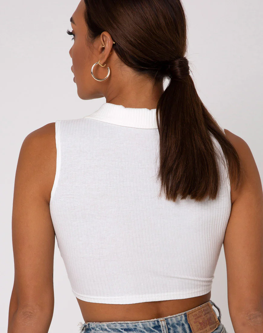 Guaco Crop Top in Rib Ivory - Awmao