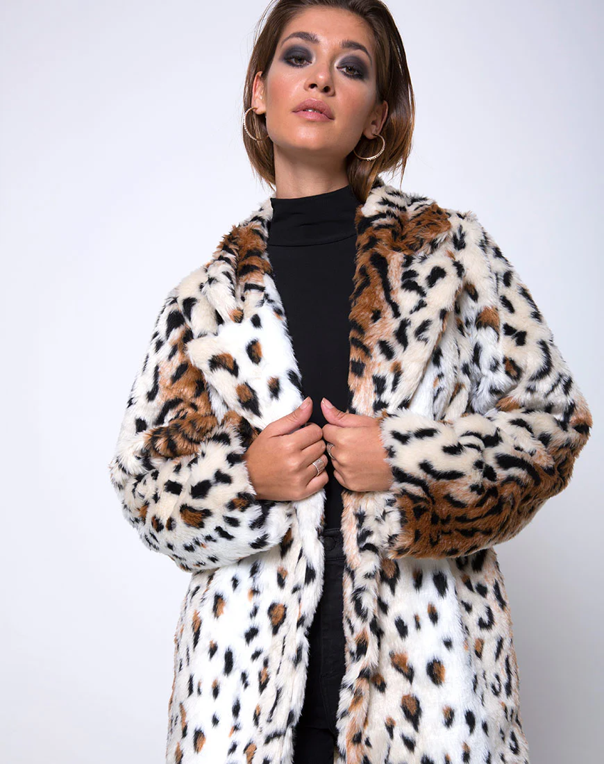 Tina Coat in Leopard Faux Fur - Awmao