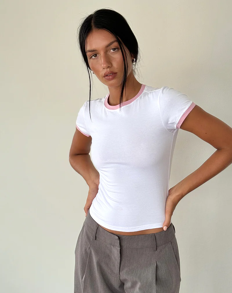 Salida Top in White with Flamingo Pink Binding - Awmao