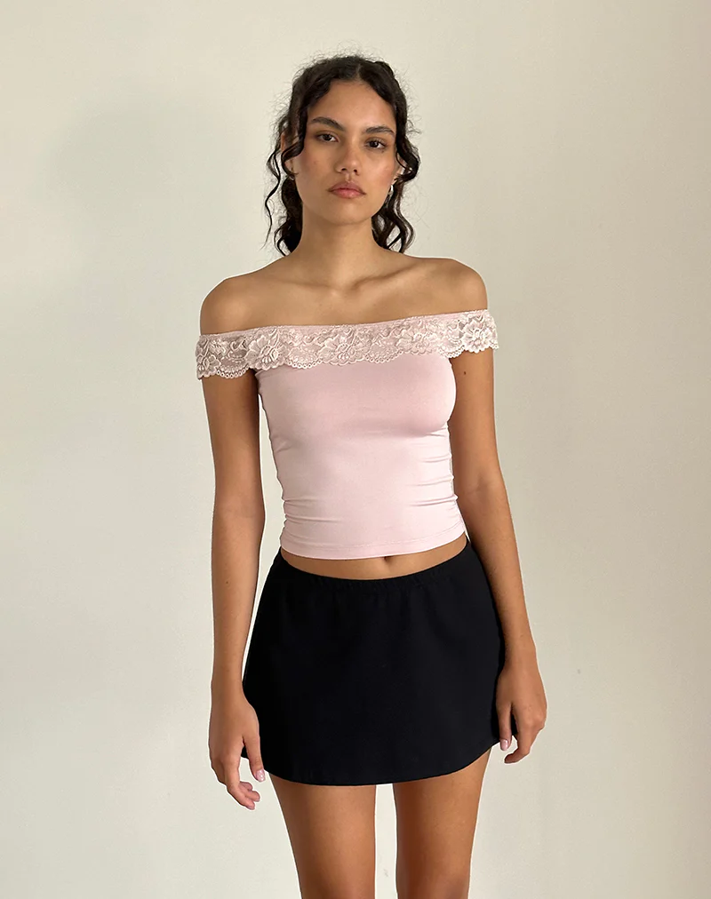 Nesel Bardot Top in Slinky Baby Pink - Awmao