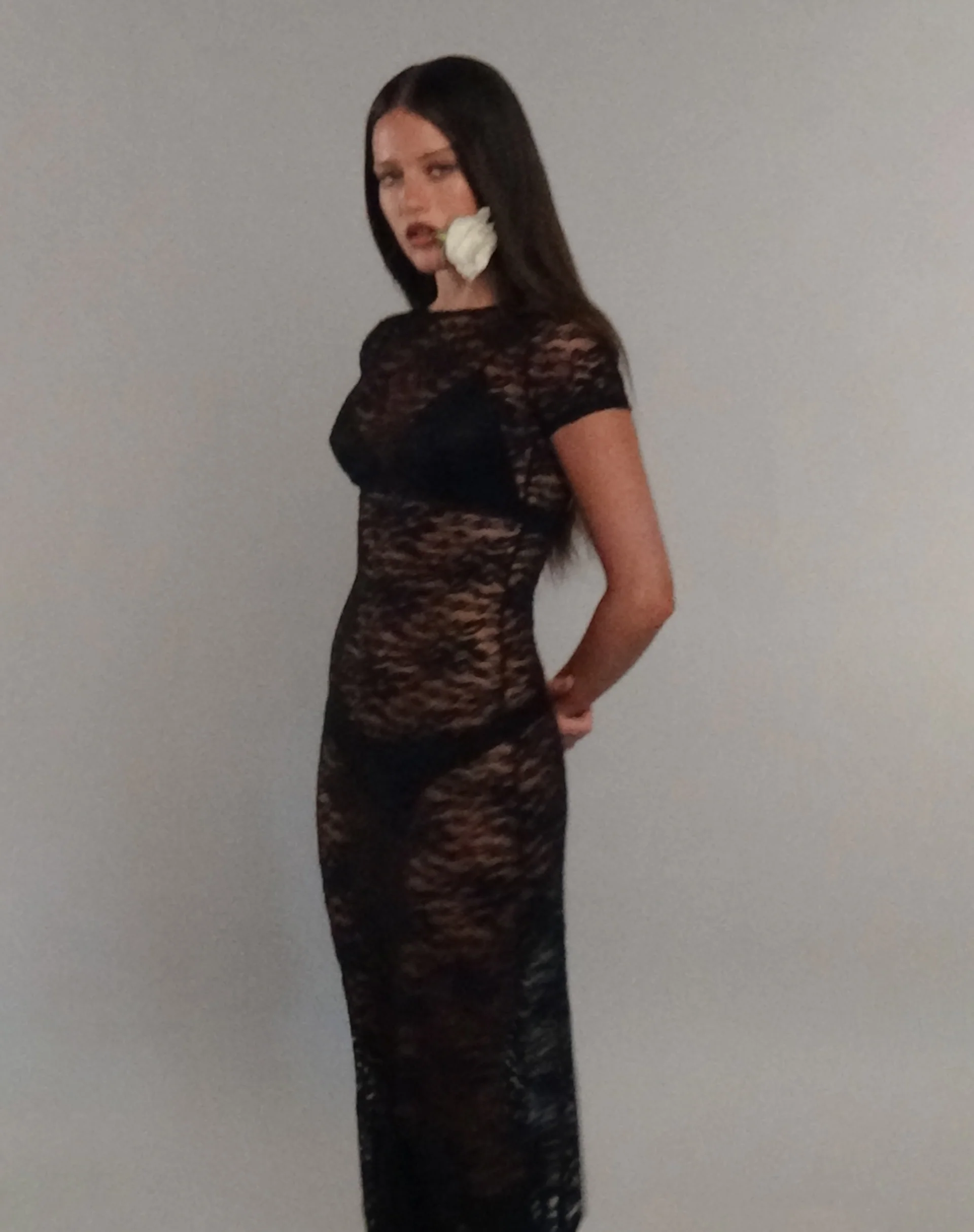 Detrie Low Back Lace Midi Dress in Jet Black Lace - Awmao