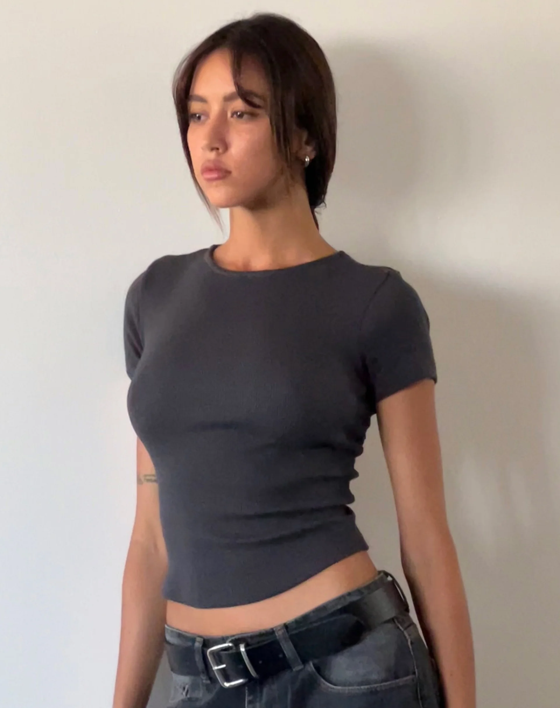 Elyto Ribbed Open Back Top in Beluga Grey - Awmao