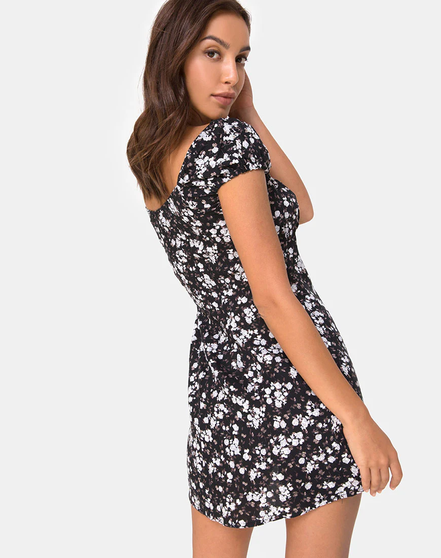 Gaval Mini Dress in Dark Wild Flower - Awmao