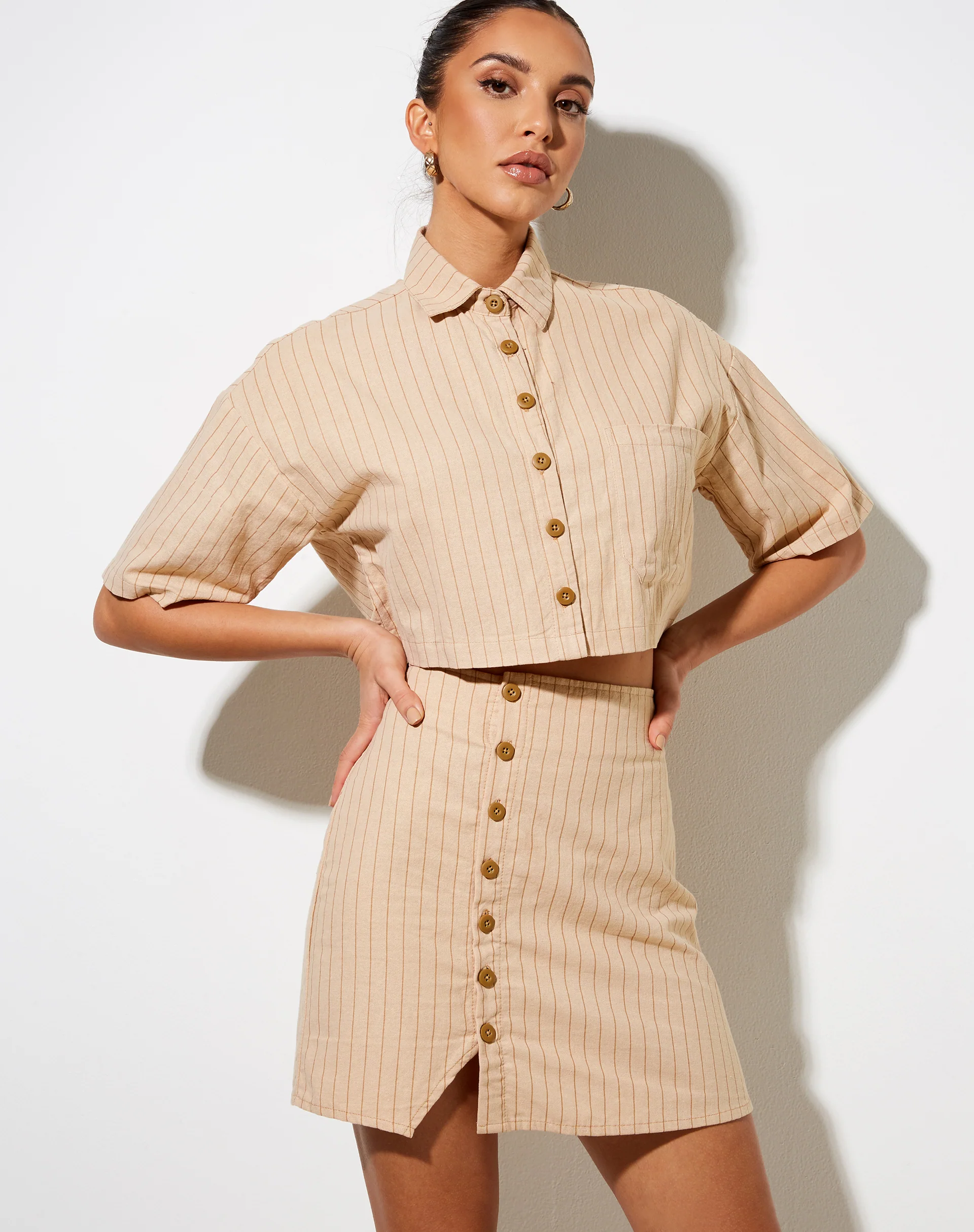 Gata Mini Skirt in Pencil Stripe - Awmao