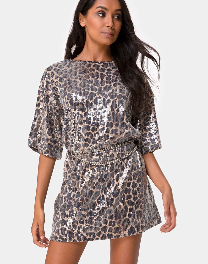 Sunny Kiss Oversize Tee in Leopard with Clear Sequin - Awmao