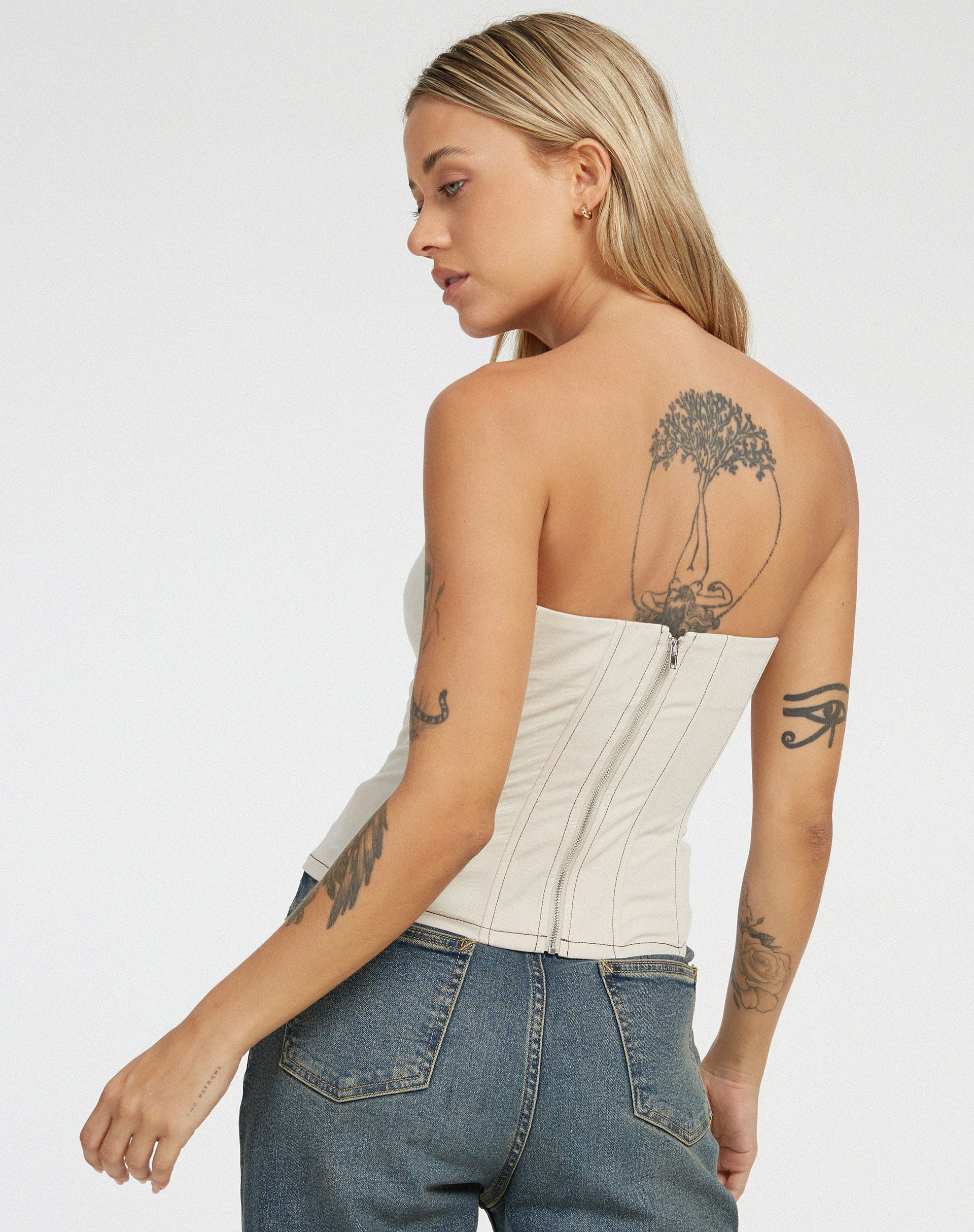 Kyana Corset in Ecru Brown Stitch - Awmao