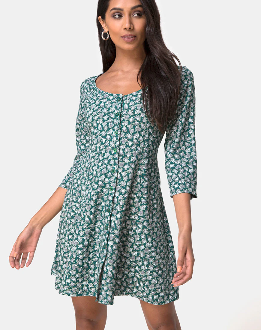 Camdy Dress in Floral Bloom Green - Awmao