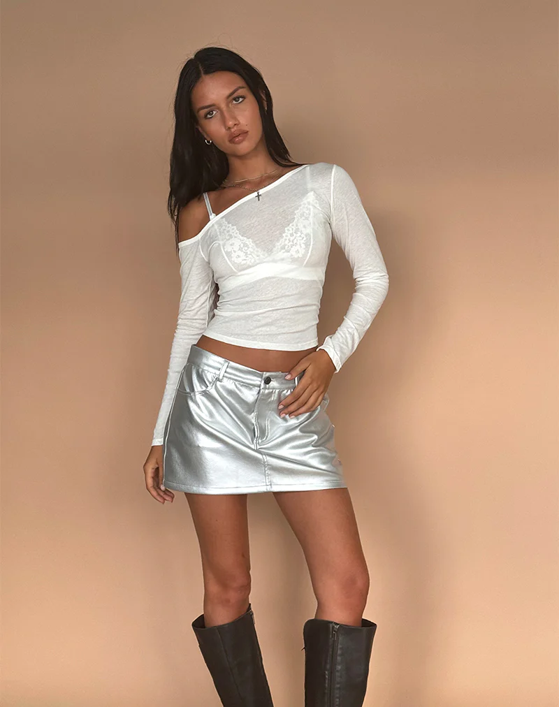 Rwila Skirt in Metallic PU Silver - Awmao