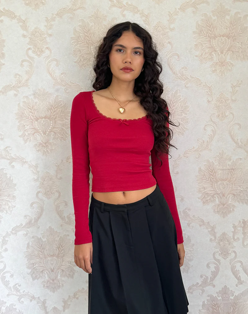 Bovita Long Sleeve Top in Adrenaline Red - Awmao