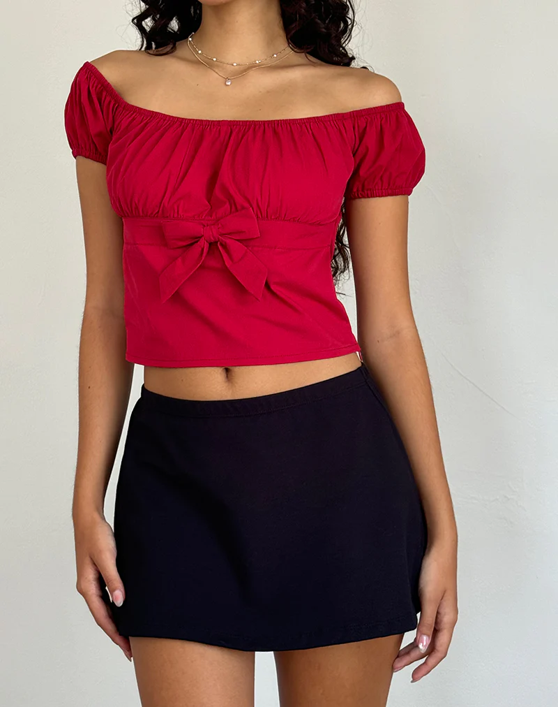 Endah Bardot Top in Poplin Adrenaline Red - Awmao