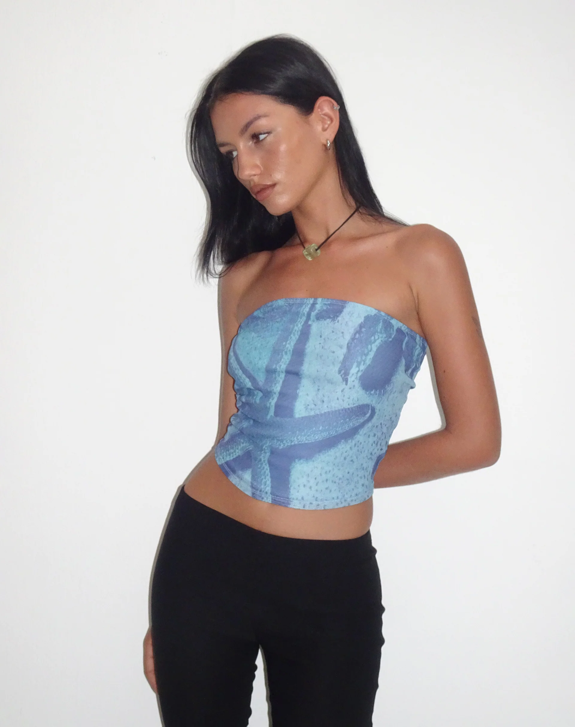 Peggy Mesh Bandeau Top in Blue Starfish Photoprint - Awmao