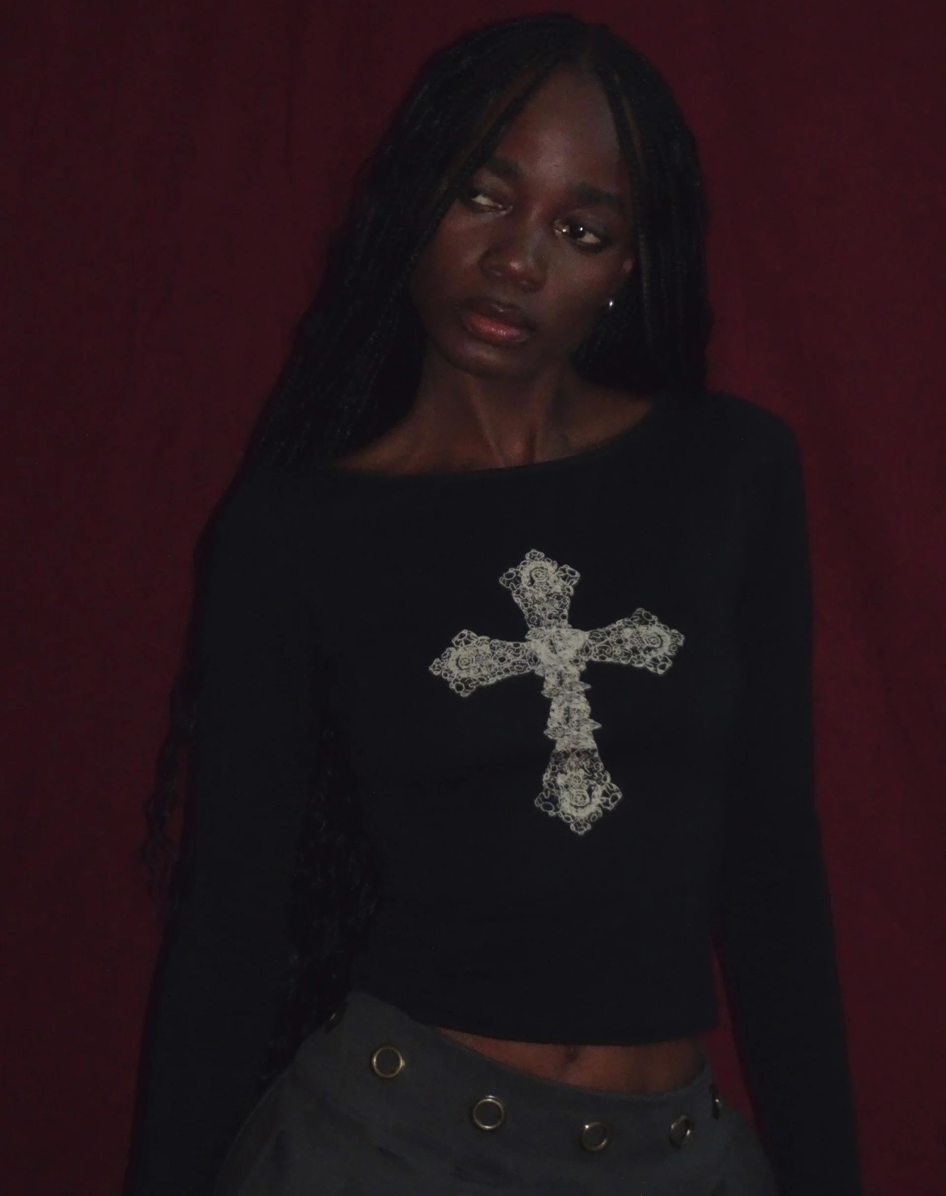 Amabon Top in Black with Cross Motif - Awmao