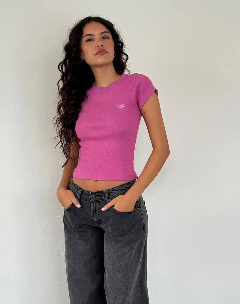 Suti Tee in Cashmere Pink with Light Pink Bow M Embroidery - Awmao