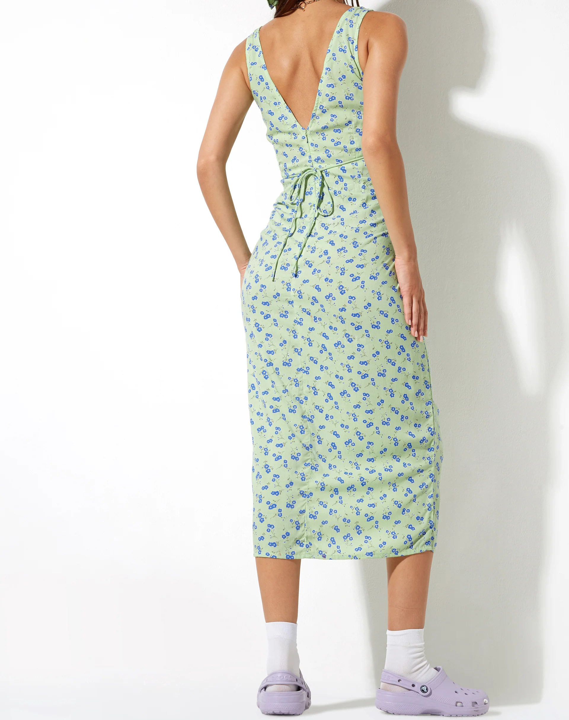 Lisheva Midi Dress in Lime Floral - Awmao