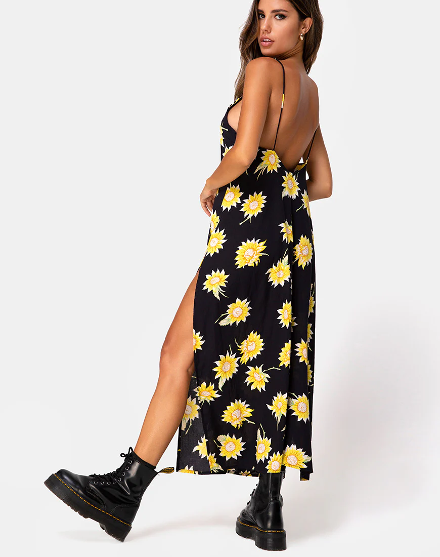 Hime Maxi Dress in Sunny Days Black - Awmao