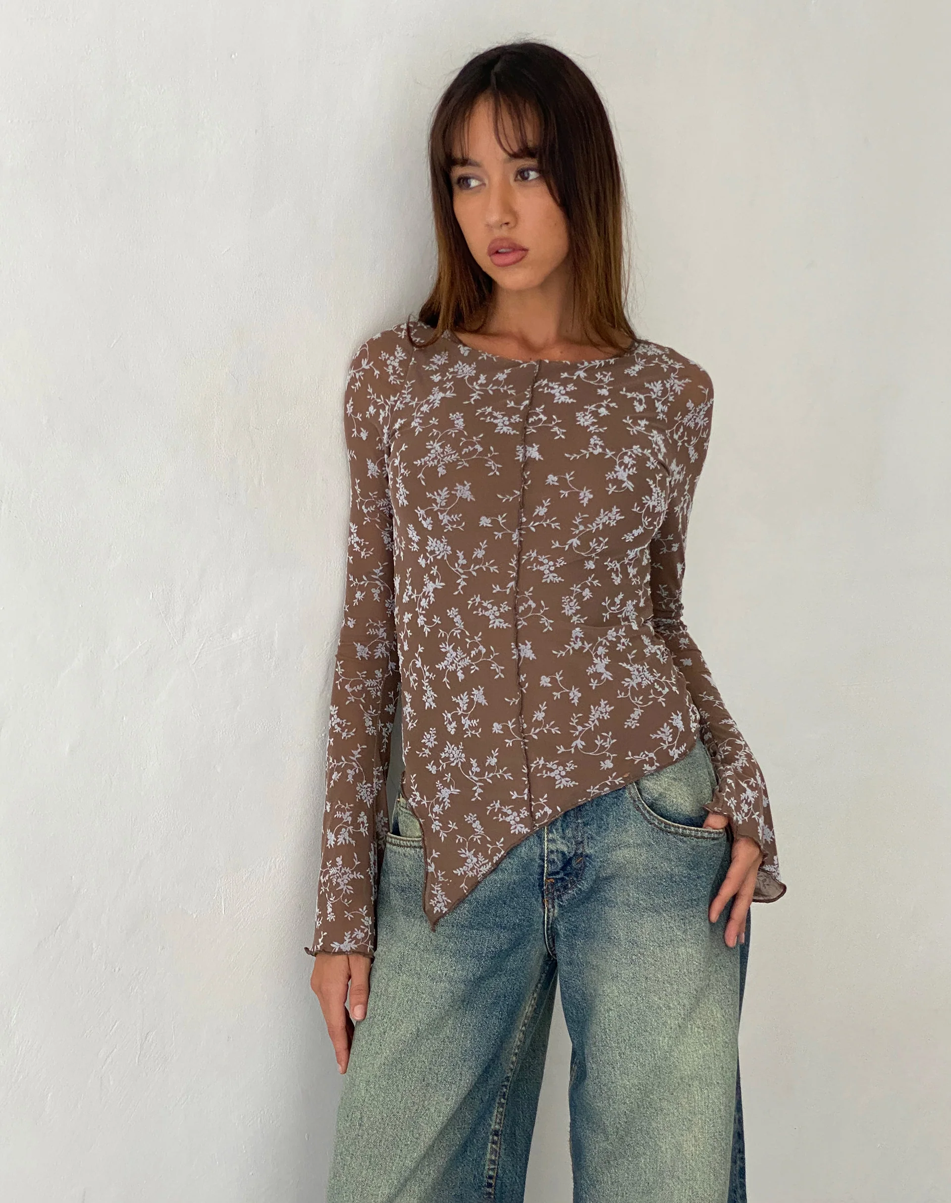 Zest Mesh Long Sleeve Top in Botanist Flock Dark Taupe - Awmao