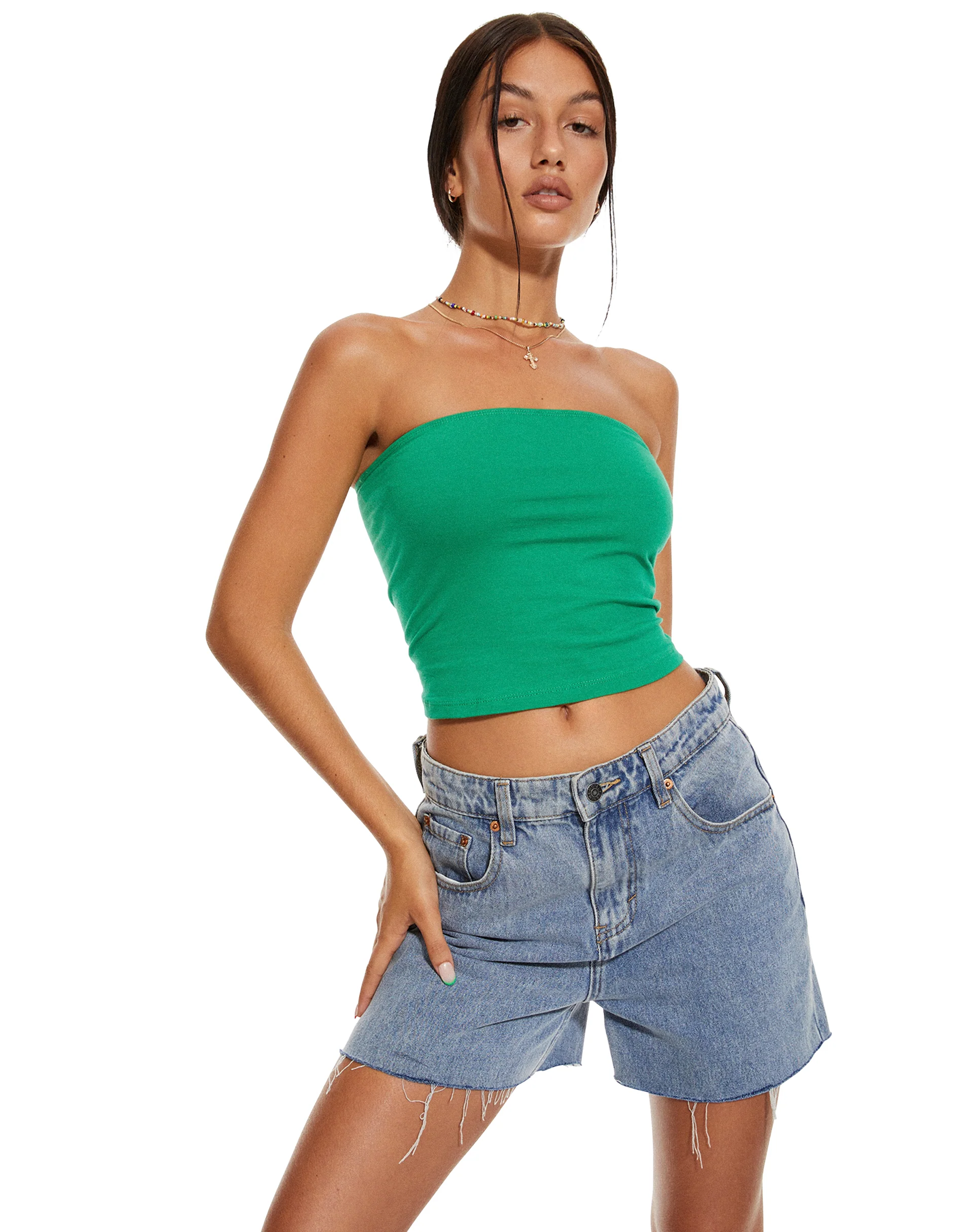 MOTEL X BARBARA Shae Bandeau Top in Bush Green - Awmao