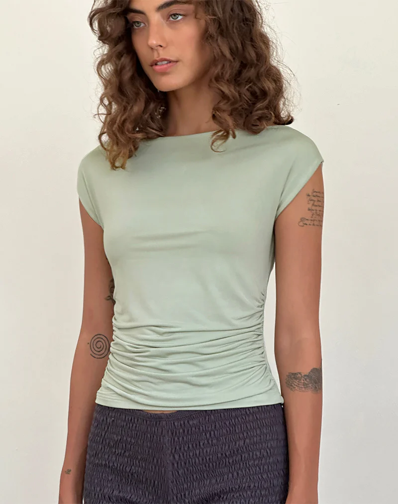 Bentley Ruched Top in Slinky Mint - Awmao