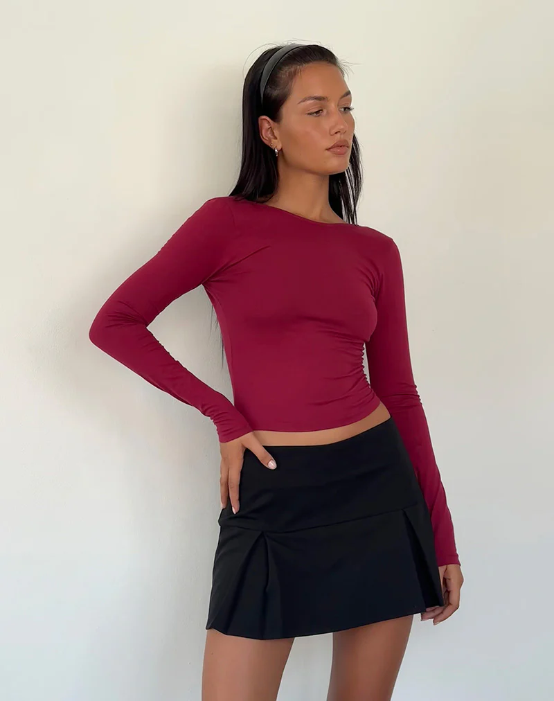 Xiabon Backless Long Sleeve Top in Burgundy - Awmao