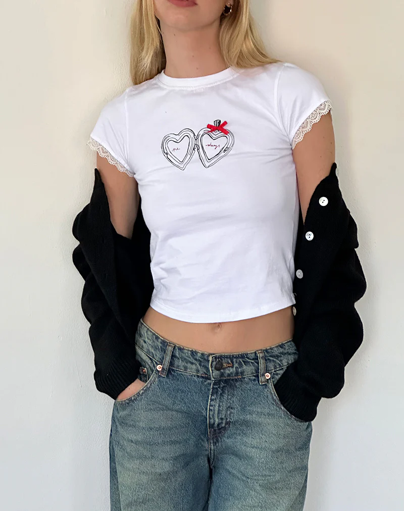 Izzy Tee with Me Always Motif in White with Bow - Awmao