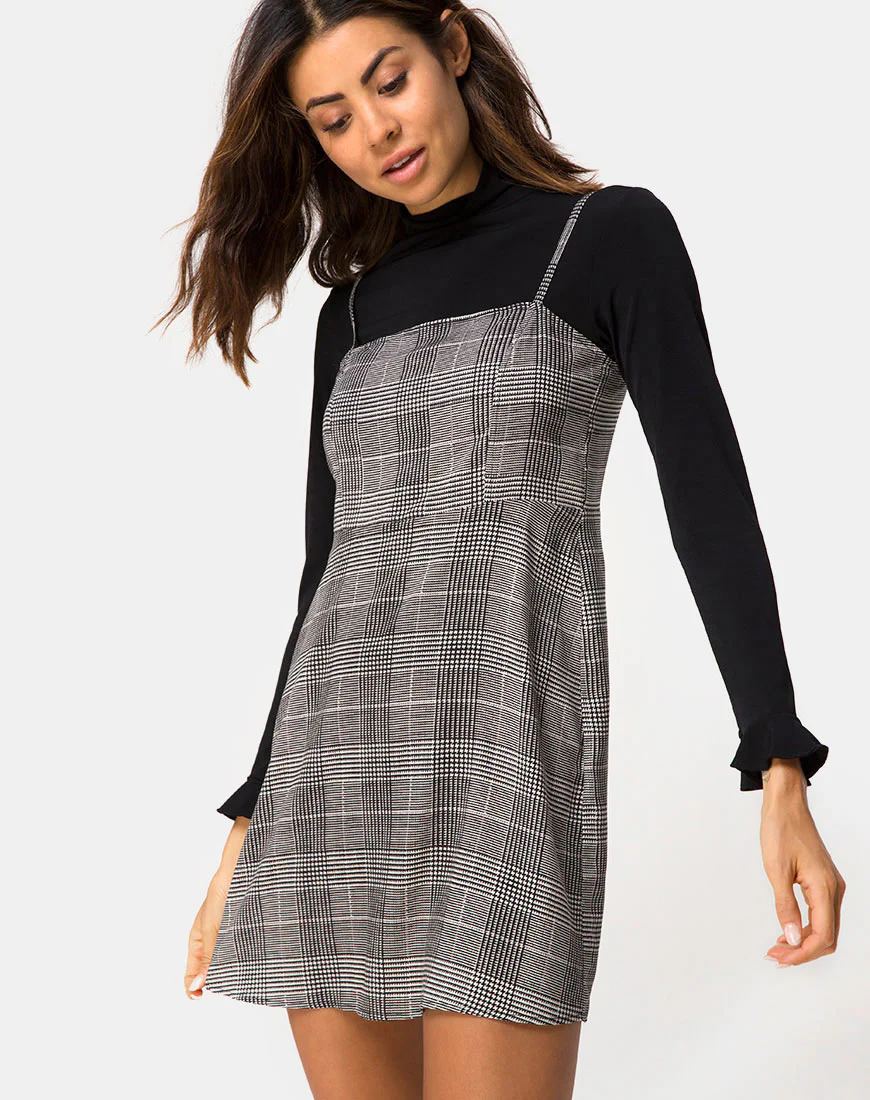 Boyasly Mini Dress in Charles Check Grey - Awmao