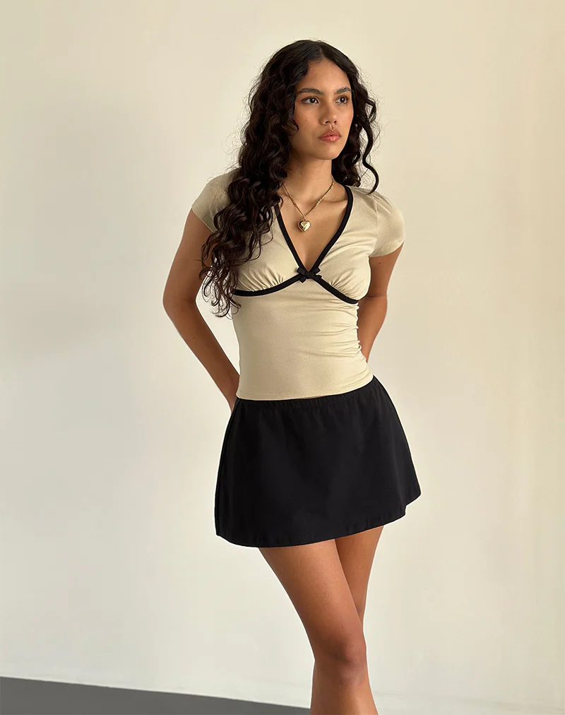 Tasina Top in Coconut Milk with Black Binding - Awmao