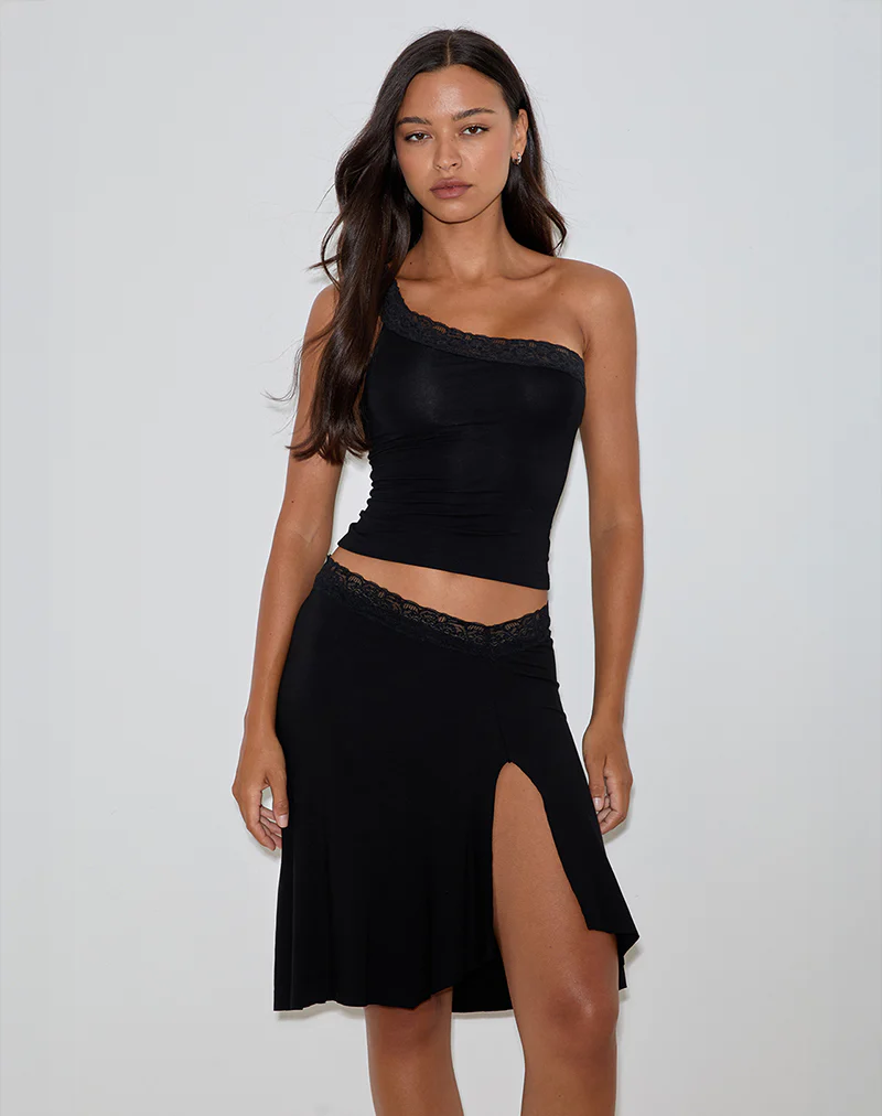 Laudine Midi Skirt in Black - Awmao