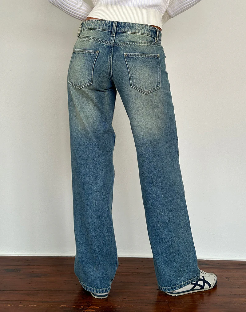 Low Rise Parallel Jeans in Sea Green - Awmao