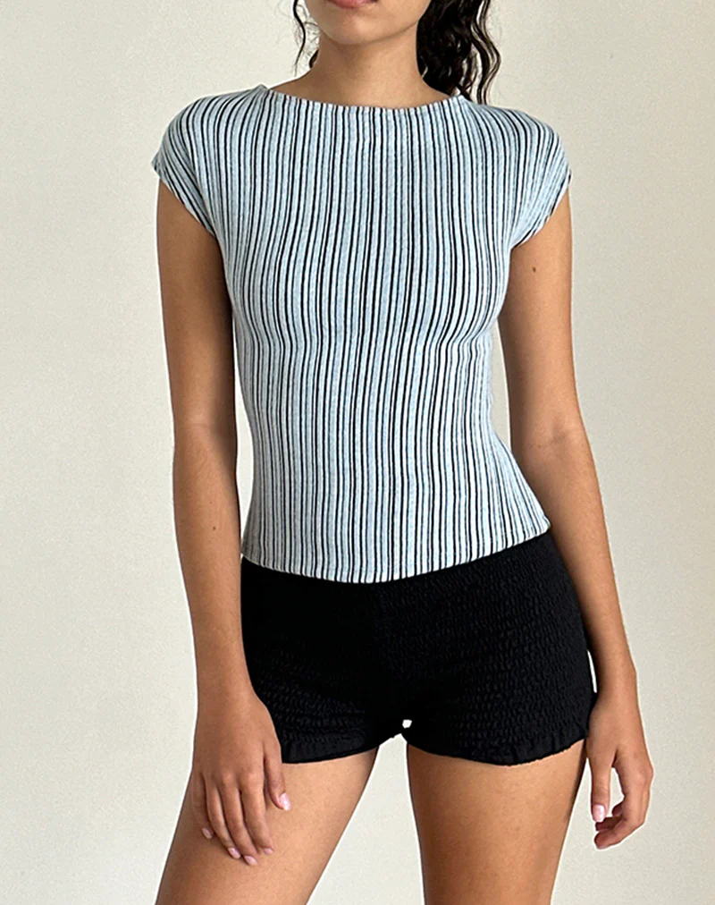 Nova Top in Jersey Blue and Black Stripe - Awmao