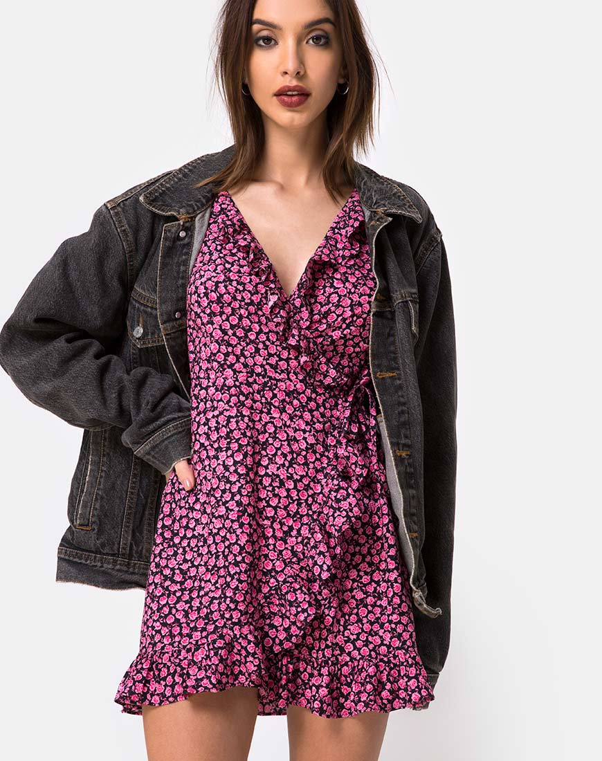 Rica Dress in Ditsy Rose Pink - Awmao