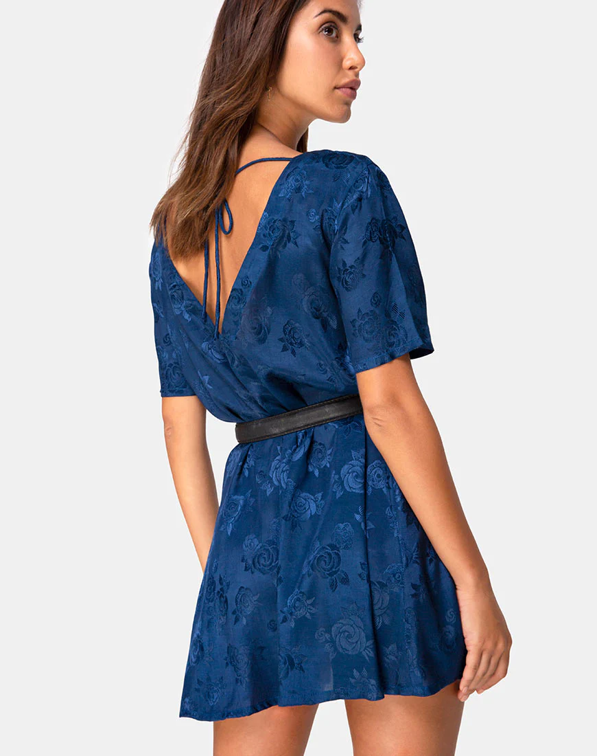 Crosena Dress in Satin Rose Navy - Awmao