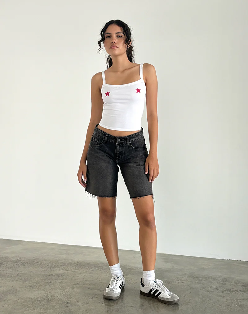 Icah Cami Top in White with Stars Placement - Awmao