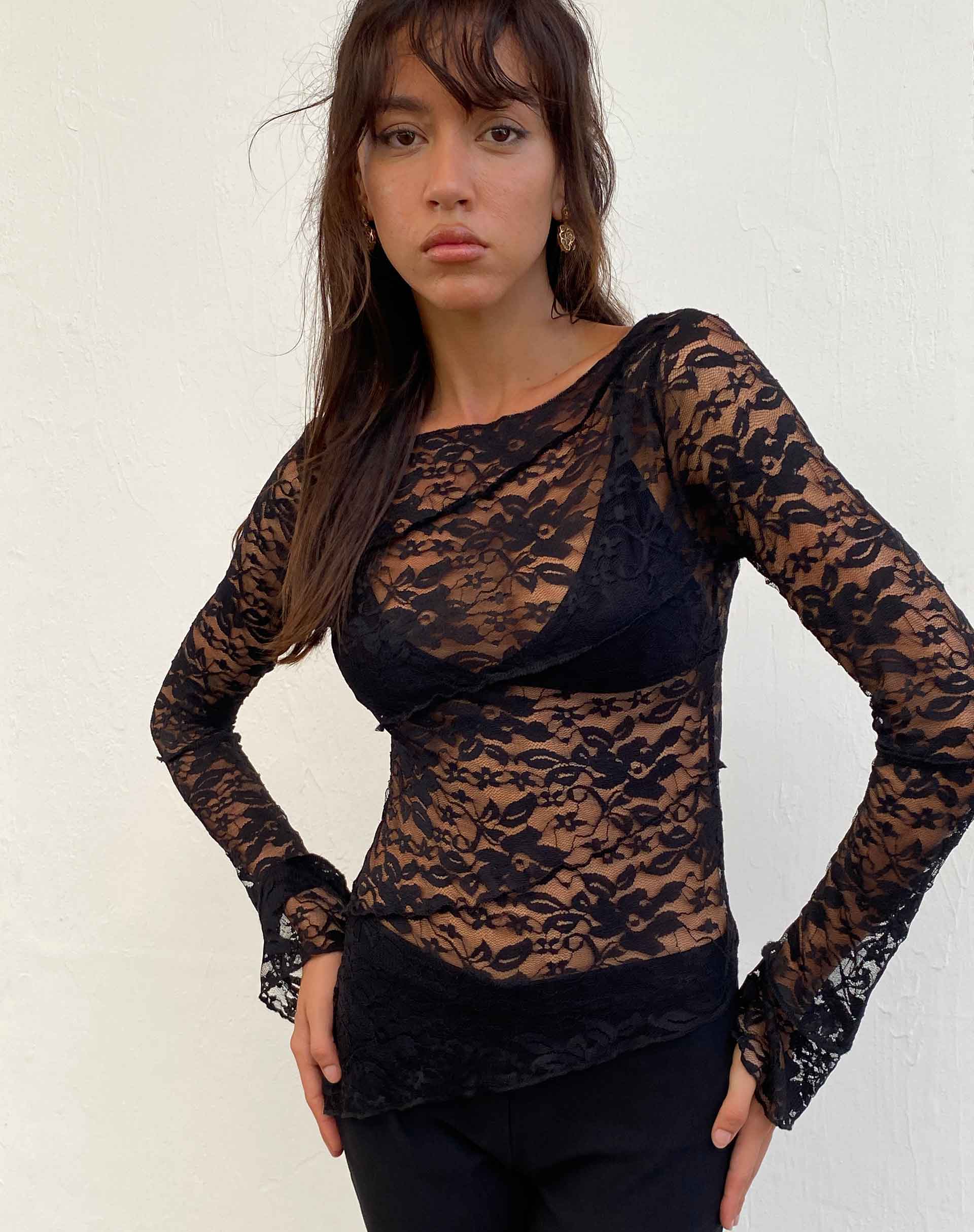 Lubica Long Sleeve Top in Lace Black - Awmao