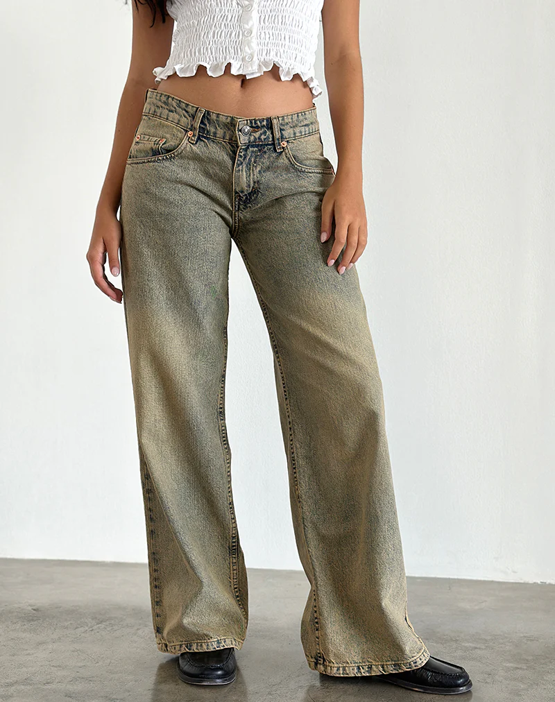 Roomy Extra Wide Leg Low Rise Jeans in Sandy Blue Acid - Awmao