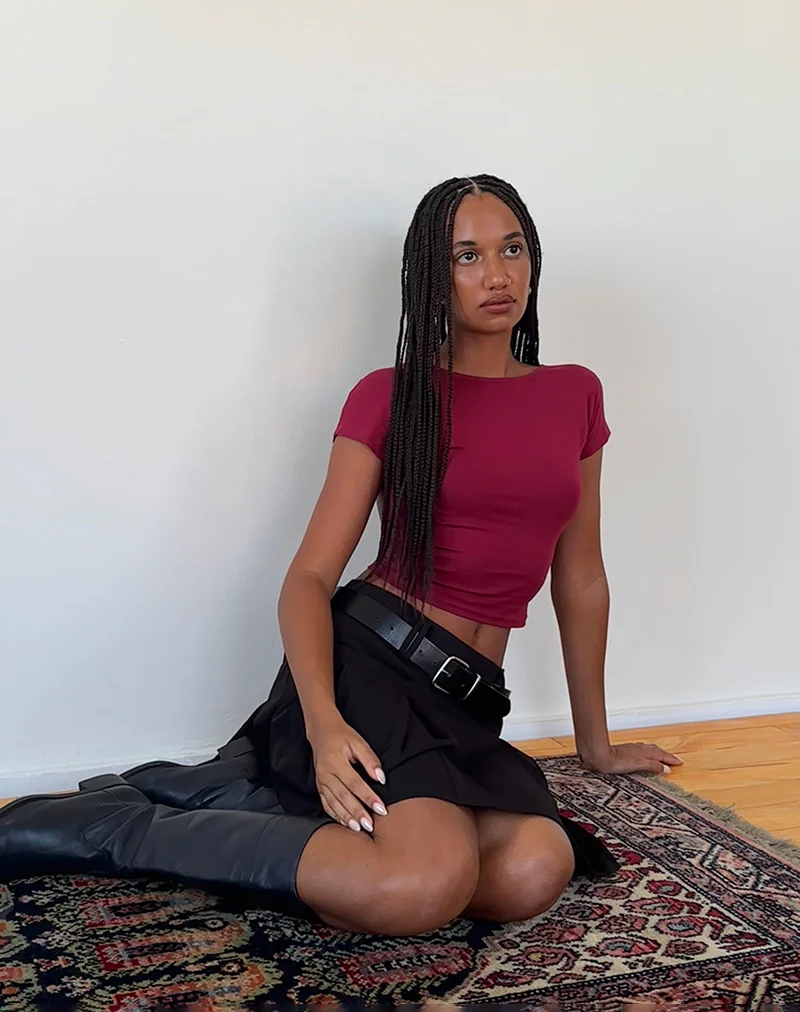 Xiwang Crop Top in Burgundy - Awmao