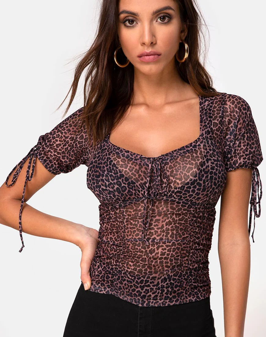 Guinevre Top in Rar Leopard Mesh - Awmao