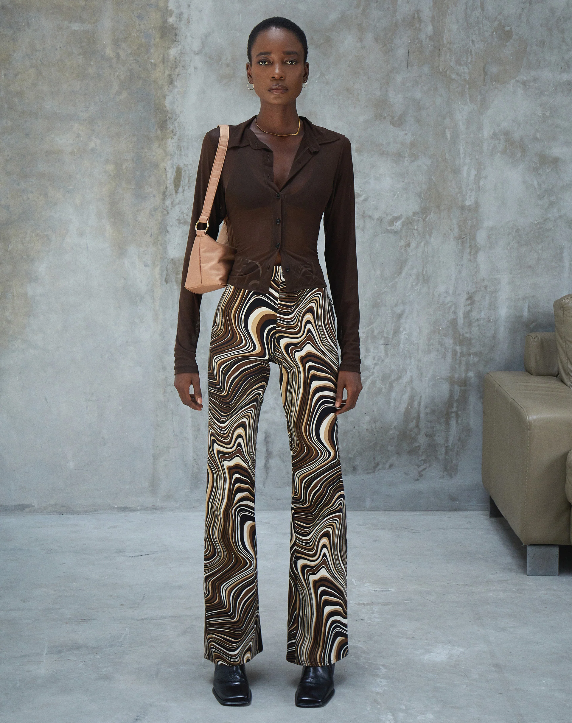 Zoven Flare Trouser in 70's Ripple - Awmao